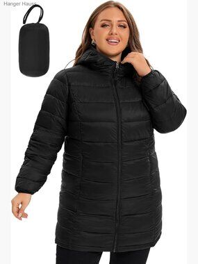 Plus Size Lightweight Packable Puffer Coat with Hood Quilted Zip Jacket